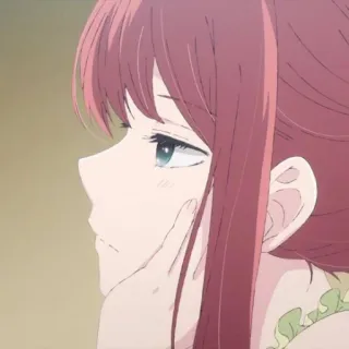 📍 9149d59a аниме, девушка, рыжие волосы, грустная, думает, задумчивая whatsapp sticker