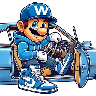 🚙 4ccf6ada W dessin animé, personnage, baskets, bleu, voiture telegram sticker