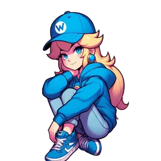☺️ 4d7cce5c Peach jeu vidéo, princesse, style anime, personnage féminin, dessin animé, nintendo, bleu, mignon telegram sticker