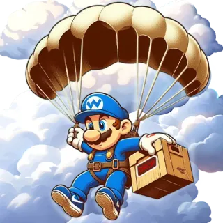 🪂 7502ab36 dessin animé, parachute, livraison, ciel, personnage, nuages telegram sticker