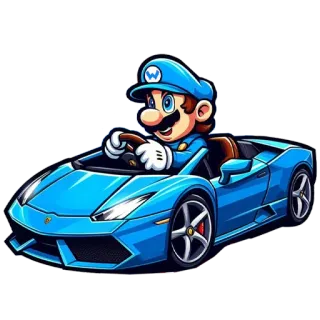🚙 9d0f875a Mario voiture, dessin animé, conduite, bleu, véhicule, super mario telegram sticker