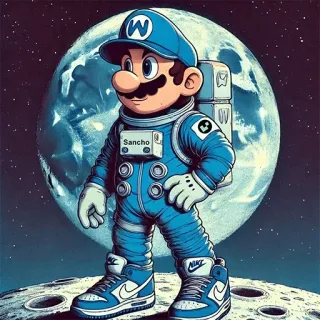 🌕 a9767f1f Mario Sancho Mario, espace, dessin animé, astronaute, lune, baskets telegram sticker