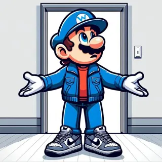 😑 b174a796 Cartoon, Personnage, Wario, Bleu, Baskets, Nintendo telegram sticker