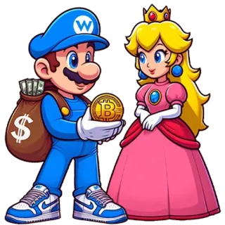 💰 d5bd61e7 Mario Mario, Princesse Peach, Bitcoin, Sac d'argent, Jeu vidéo, Dessin animé, Devise telegram sticker