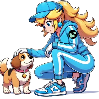 🐶 dafe07b3 Princess Peach Princesse Peach, chien, dessin animé, mignon, anime, athlétique, baskets, chapeau telegram sticker