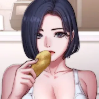 💭 00be8cdd woman, potato, eating, cartoon, illustration whatsapp sticker