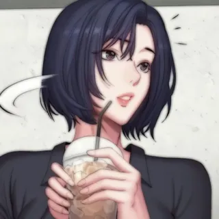 💭 f5054500 woman, coffee, drink, character, portrait, digital art whatsapp sticker