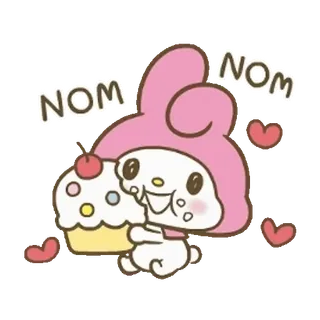 😊 39f08fad My Melody NOM NOM マイメロディ, カップケーキ, サンリオ, かわいい, カワイイ, 食べる telegram sticker