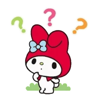 😊 53924e5a My Melody マイメロディ, サンリオ, 可愛い, 考え中, はてなマーク telegram sticker