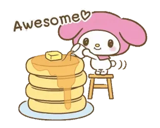 😊 69c3a23e My Melody Awesome マイメロディ, かわいい, パンケーキ, 食べ物, 可愛い, デザート, アニメ telegram sticker