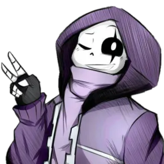 ✌️ c9234065 Sans Undertale scheletro, simbolo pace, occhiolino, viola, felpa con cappuccio whatsapp sticker