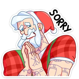 😫 4b8a59b3 SORRY papá noel, tatuado, disculpa, navidad, lo siento, dibujos animados, expresión whatsapp sticker