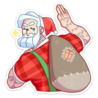 👋 1c71b060 Santa Claus 圣诞老人, 圣诞节, 节日, 纹身, 酷, 现代, 礼品袋 telegram sticker