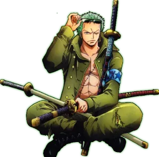 ✨ 32864876 Roronoa Zoro One Piece Anime, Pendekar pedang, Hijau, Bajak laut, Petarung telegram sticker
