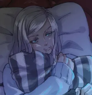 😴 cbc0e71c anime, girl, sad, pillow, bed, injured whatsapp sticker