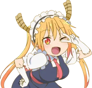 ✌️ cfd2c774 Tohru Miss Kobayashi's Dragon Maid Anime, Dragón, Maid, Lindo, Signo de la paz, Kawaii, Chibi telegram sticker