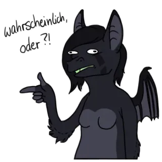 👈 52080208 wahrscheinlich, oder.?! pipistrello, indicando, cartone animato, animale, domanda, tedesco, adesivo whatsapp sticker