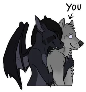 💜 a964586a You Furry, Animale, Antro, Abbraccio, Affetto, Pipistrello, Lupo whatsapp sticker