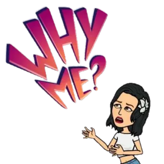 😭 217808ef WHY ME? vraag, Bitmoji, frustratie, cartoon, sticker, waarom ik? telegram sticker