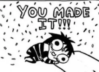 🥺 b8494fff YOU MADE IT!!! celebration, achievement, success, comic, congratulations whatsapp sticker