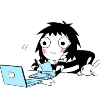 🙂 b0a05b3d dibujo animado, personaje, portátil, dibujo, conejo, arte digital, ilustración whatsapp sticker