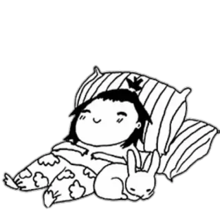 😌 f42aa879 lindo, chica, conejo, almohada, dormir, relajante whatsapp sticker