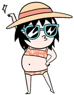 😎 1e73b7ad kartun, pantai, musim panas, kacamata hitam, topi, bikini whatsapp sticker