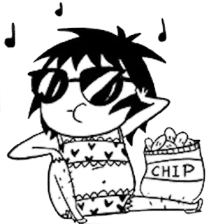 😎 d5464b1f CHIP kartun, keripik, keren, kacamata hitam, not musik, camilan whatsapp sticker