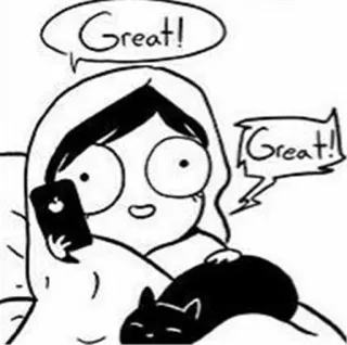 😌 0bb66aad Great! kartun, wanita, telepon, kucing, tempat tidur, keren whatsapp sticker