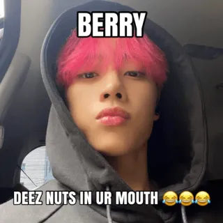 🍒 cad5ca9f BERRY
DEEZ NUTS IN UR MOUTH ミーム, 面白い, Deez Nuts, ジョーク, テキスト, ユーモア, ネットミーム telegram sticker