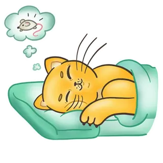 😴 6529f4f8 Katze, schlafend, träumen, Maus, Cartoon, niedlich, Kissen whatsapp sticker