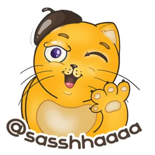 👩‍🎨 b6653741 @sasshhaaaa Katze, Cartoon, zwinkernd, Tier, Baskenmütze, süß, gelb whatsapp sticker