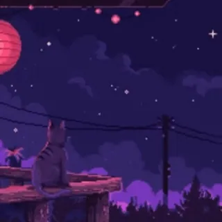 🙃 e6a28398 猫, 夜, 星, ランタン, ピクセルアート, 空 telegram sticker