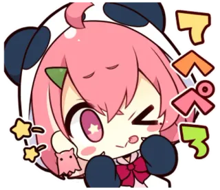 😜 8838777b ぺこ anime, cute, cartoon, panda, kawaii, pink hair whatsapp sticker