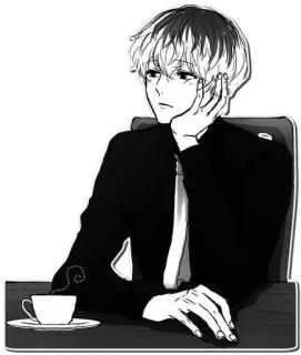 🖤 2f8b5c79 anime, manga, black and white, character, coffee telegram sticker