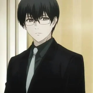 🖤 96410c28 Haise Sasaki Tokyo Ghoul anime, character, glasses, suit, black hair telegram sticker