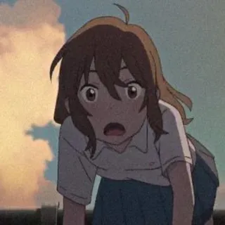 🎭 9ecacfcf 动漫, 女孩, 担心, 惊讶, 棕色头发, 向下看 telegram sticker