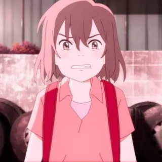 💗 8d9fa58d Anime, Mädchen, wütend, Rucksack, kurze Haare telegram sticker