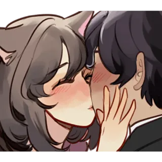 😘 2bca8c48 baiser, amour, affection, couple, romance, fille chat, homme telegram sticker