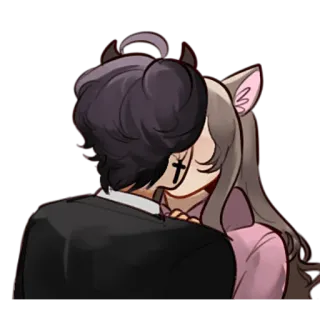 😘 a5e4f03f Anime, Baiser, Couple, Cartoon, Diable, Nekomimi telegram sticker