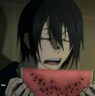 🃏 6070fd12 Anime, Wassermelone, Essen, Schwarze Haare, Charakter telegram sticker