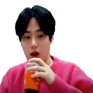 🧃 8d90e60e orang, minum, sweater merah muda, minuman, asia whatsapp sticker