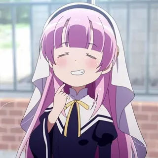 🔮 5e76a313 อนิเมะ, ผู้หญิง, น่ารัก, ผมสีชมพู, แม่ชี, ตัวละคร telegram sticker