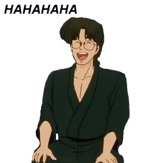 😂 8d053cc1 อนิเมะ, ผู้ชาย, แว่นตา, กิโมโน, หัวเราะ telegram sticker