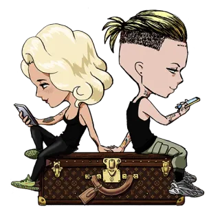 📱 65ccfdcb cartoon, sitting, suitcase, phone, people telegram sticker