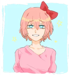 🧡 41cb27ce Sayori Doki Doki Literature Club! Anime, Fille, Sourire, Nœud, Cheveux Roses, Mignon whatsapp sticker