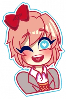 🧡 909ccb02 Sayori Doki Doki Literature Club! animé, fille, mignon, kawaii, cheveux roses, nœud, Doki Doki Literature Club whatsapp sticker