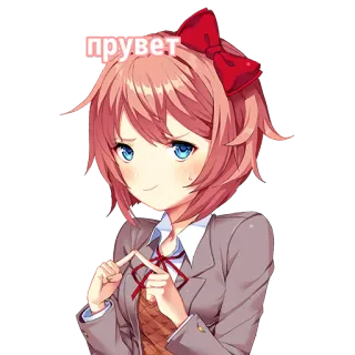 👋 7aa7cfe5 привет Anime, Fille, Salutation, Nœud, Mignon, Sayori, DDLC, Doki Doki Literature Club whatsapp sticker