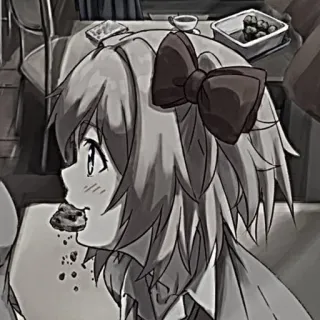 🍓 f003976b ragazza anime, mangiare, bianco e nero, fiocco telegram sticker