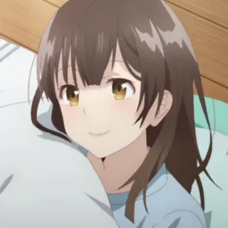 🎭 7ff5ee2b 애니메이션, 소녀, 만화, 초상화, 미소, 침대, 베개 telegram sticker